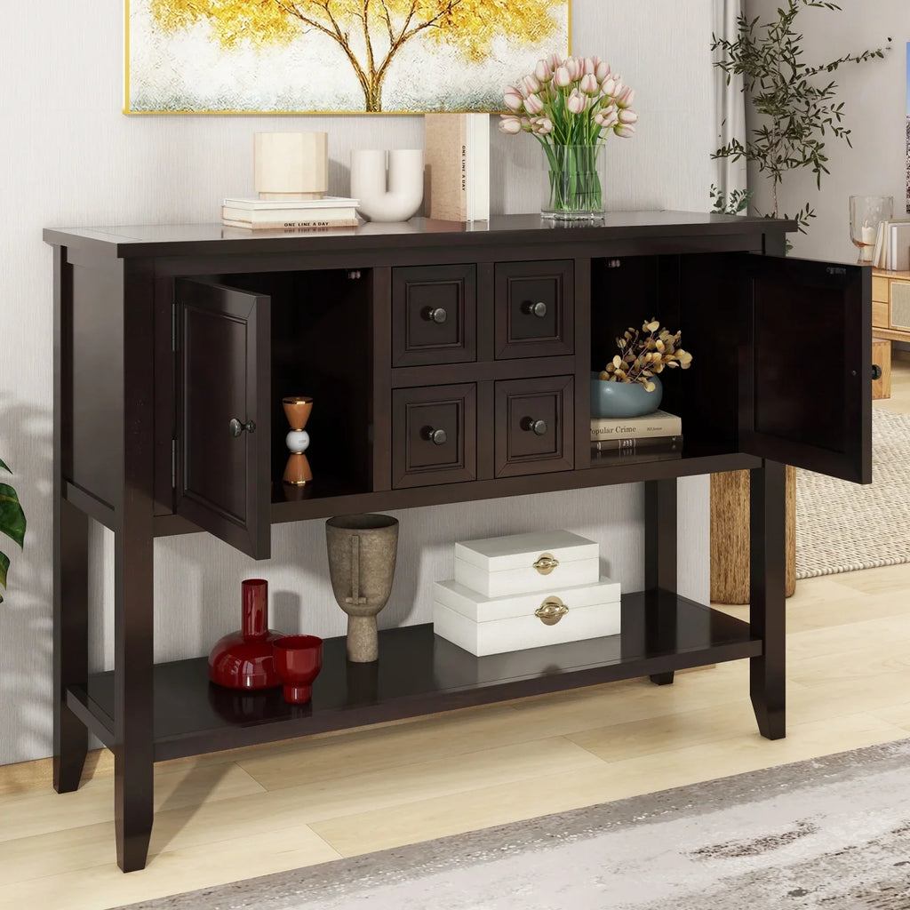 TREXM Cambridge Series Ample Storage Vintage Console Table with Four Small Drawers and Bottom Shelf for Living Rooms  Entrances and Kitchens (White  OLD SKU  WF190263AAA)