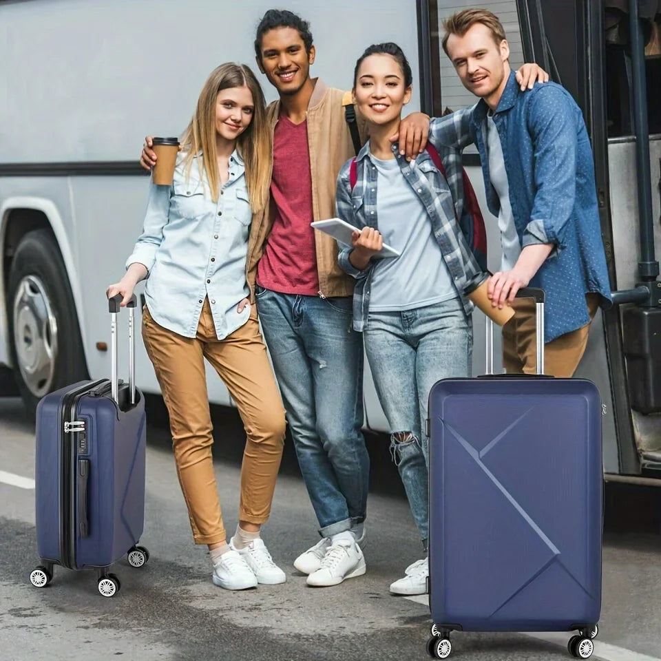 20 Inch Hardside Carry-On Luggage For Travel Business, 20-Inch Suitcase With Four Spinner Wheels And Scratch-immune Surface, Lock - Blue