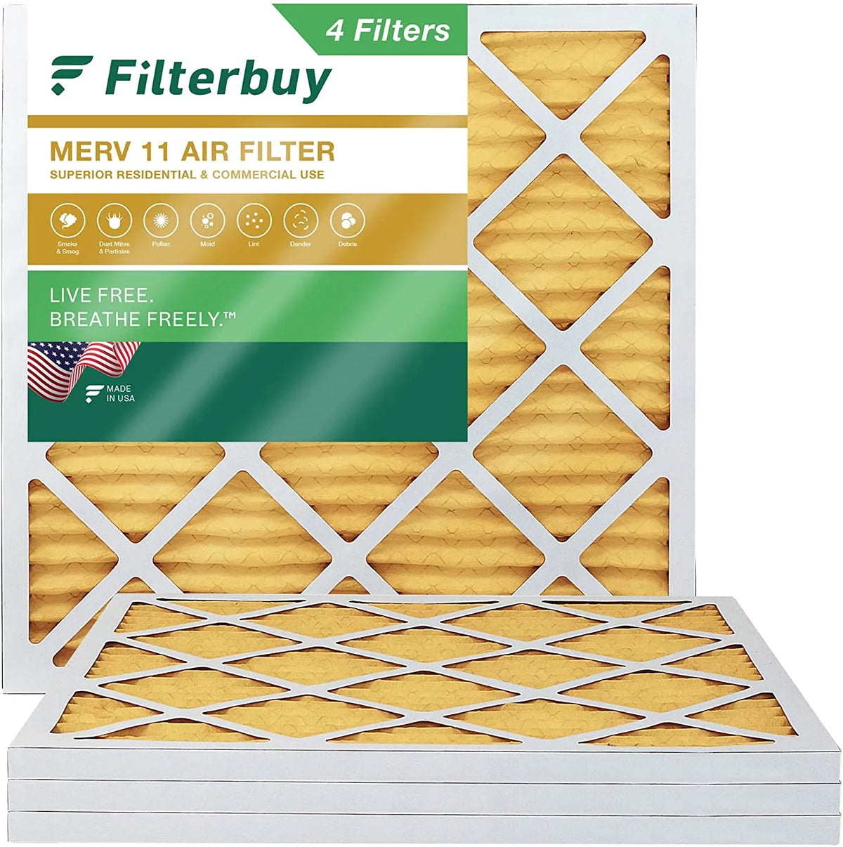 Filterbuy 17x17x1 MERV 11 Pleated HVAC AC Furnace Air Filters (4-Pack)
