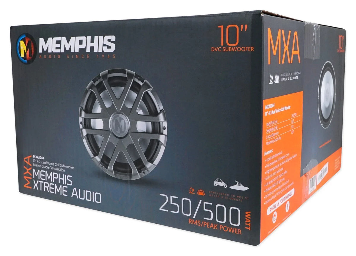 Memphis Audio MXA1044 10" 500 Watt LED Dual 4-Ohm Marine Subwoofer vessel Sub