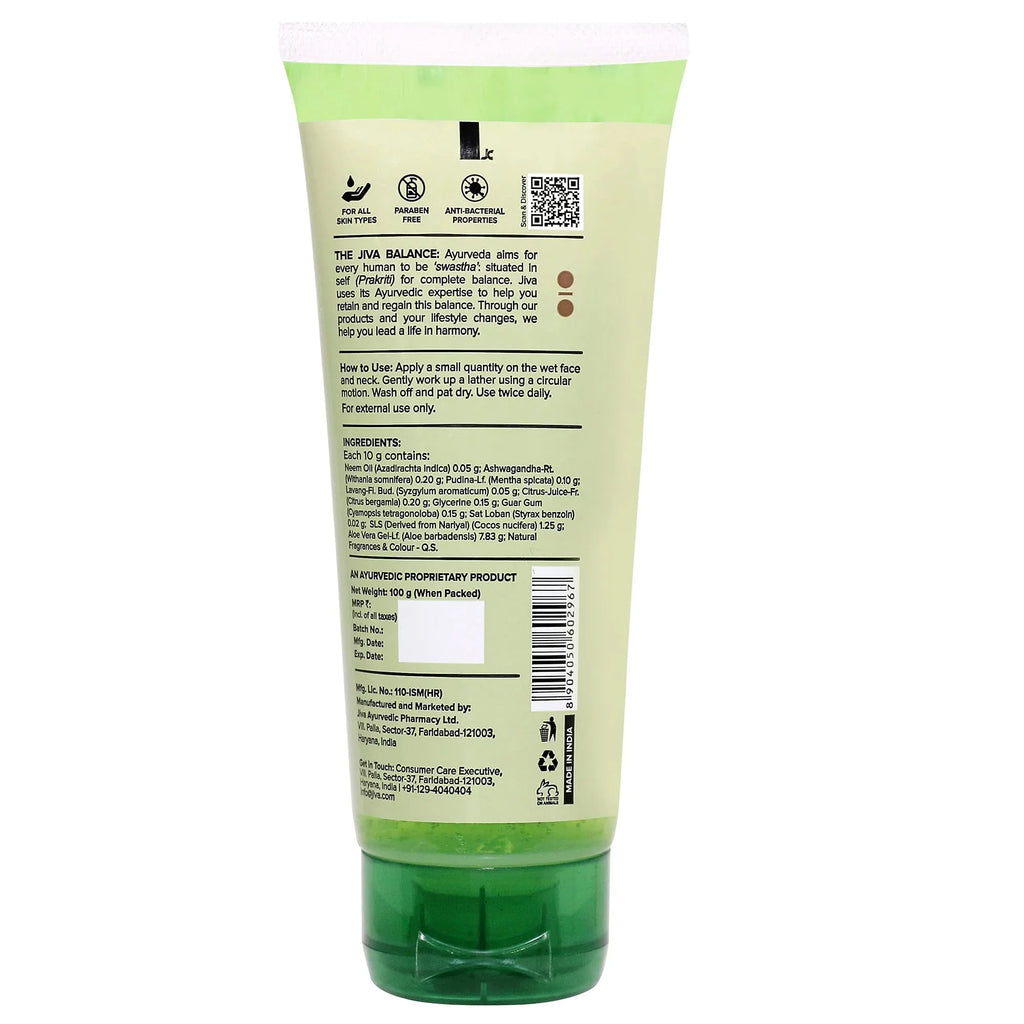 Jiva Neem Face Wash | 100% Pure & Natural | Paraben Free | Helps to Prevent Acne, Pimples & Excessive Oil - 100g (Pack Of 2)