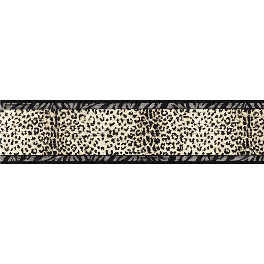 Trimz Animal Prints Wallpaper Border - Leopard Prints, Tiger Prints, Black, Gray, 15' L x 7" W
