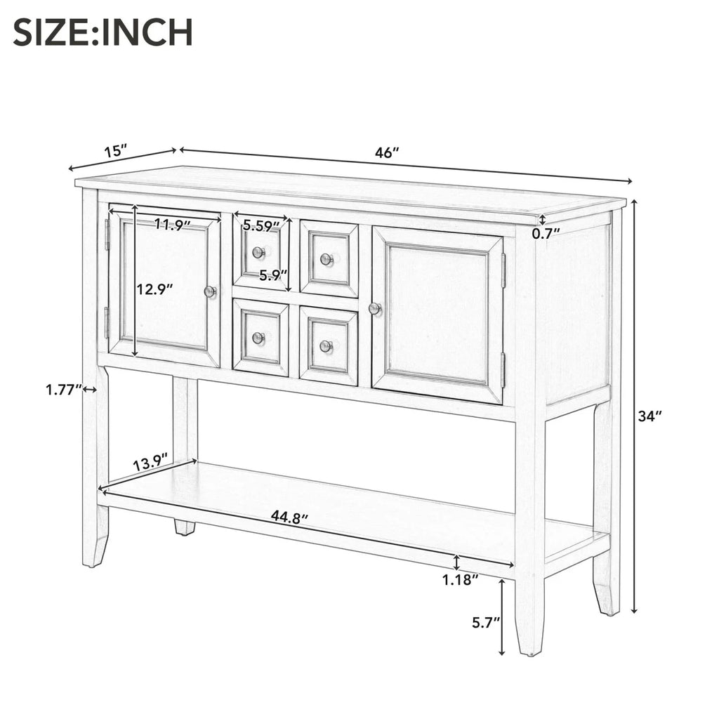TREXM Cambridge Series Ample Storage Vintage Console Table with Four Small Drawers and Bottom Shelf for Living Rooms  Entrances and Kitchens (White  OLD SKU  WF190263AAA)
