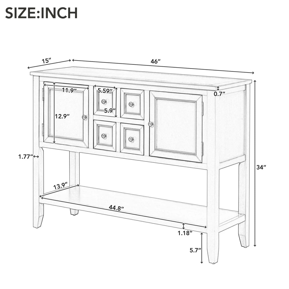 TREXM Cambridge Series Ample Storage Vintage Console Table with Four Small Drawers and Bottom Shelf for Living Rooms  Entrances and Kitchens (White  OLD SKU  WF190263AAA)