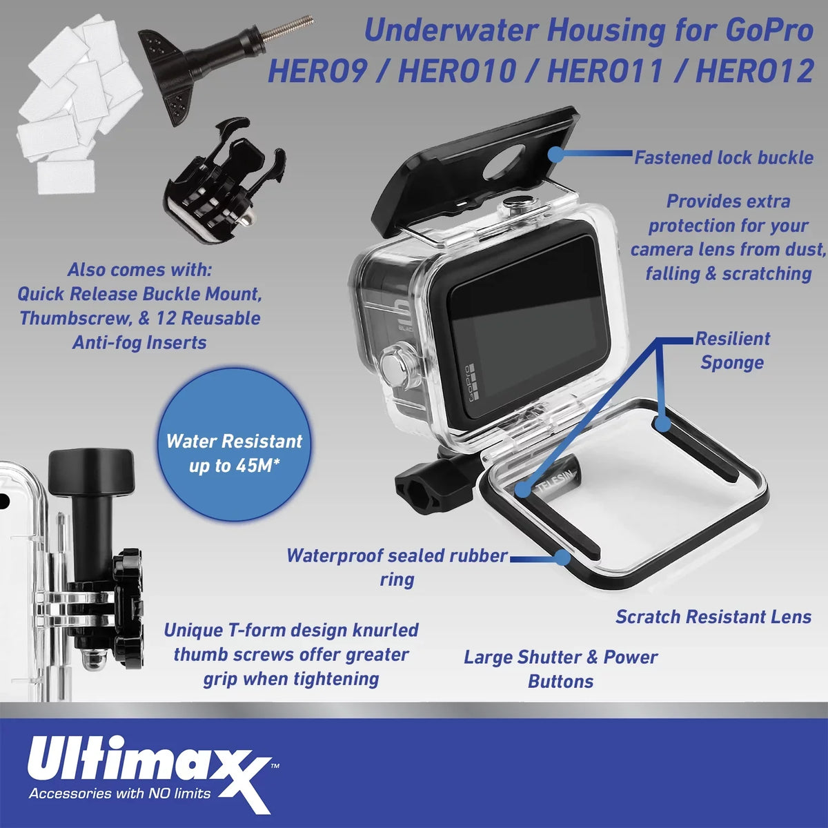 Ultimaxx Premium GoPro Hero 12 Bundle - Includes: 64GB Extreme microSD Memory Card, Replacement Battery, 40M Underwater LED Light & Much More (30pc Bundle)
