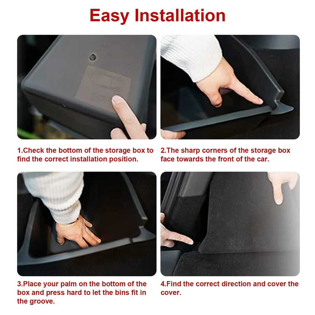 Xotic Tech Black Rear Trunk Side Storage Grocery Box w/Lid Reinforced Handle Partition Board protector Organizer Packet Holder Bin appropriate with Tesla Model Y 5 Seater 2022-up