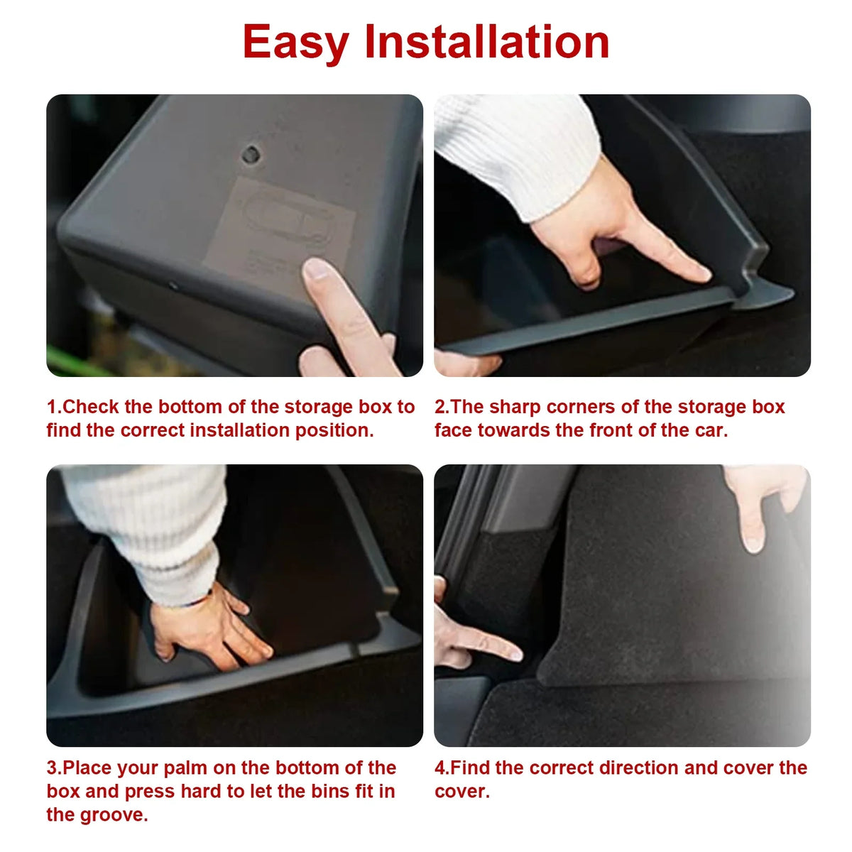 Xotic Tech Black Rear Trunk Side Storage Grocery Box w/Lid Reinforced Handle Partition Board protector Organizer Packet Holder Bin appropriate with Tesla Model Y 5 Seater 2022-up