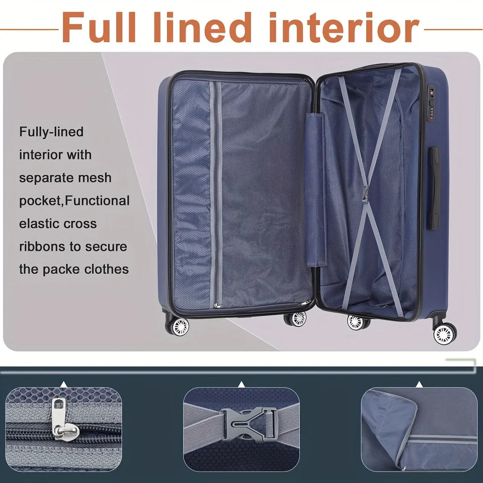 20 Inch Hardside Carry-On Luggage For Travel Business, 20-Inch Suitcase With Four Spinner Wheels And Scratch-immune Surface, Lock - Blue