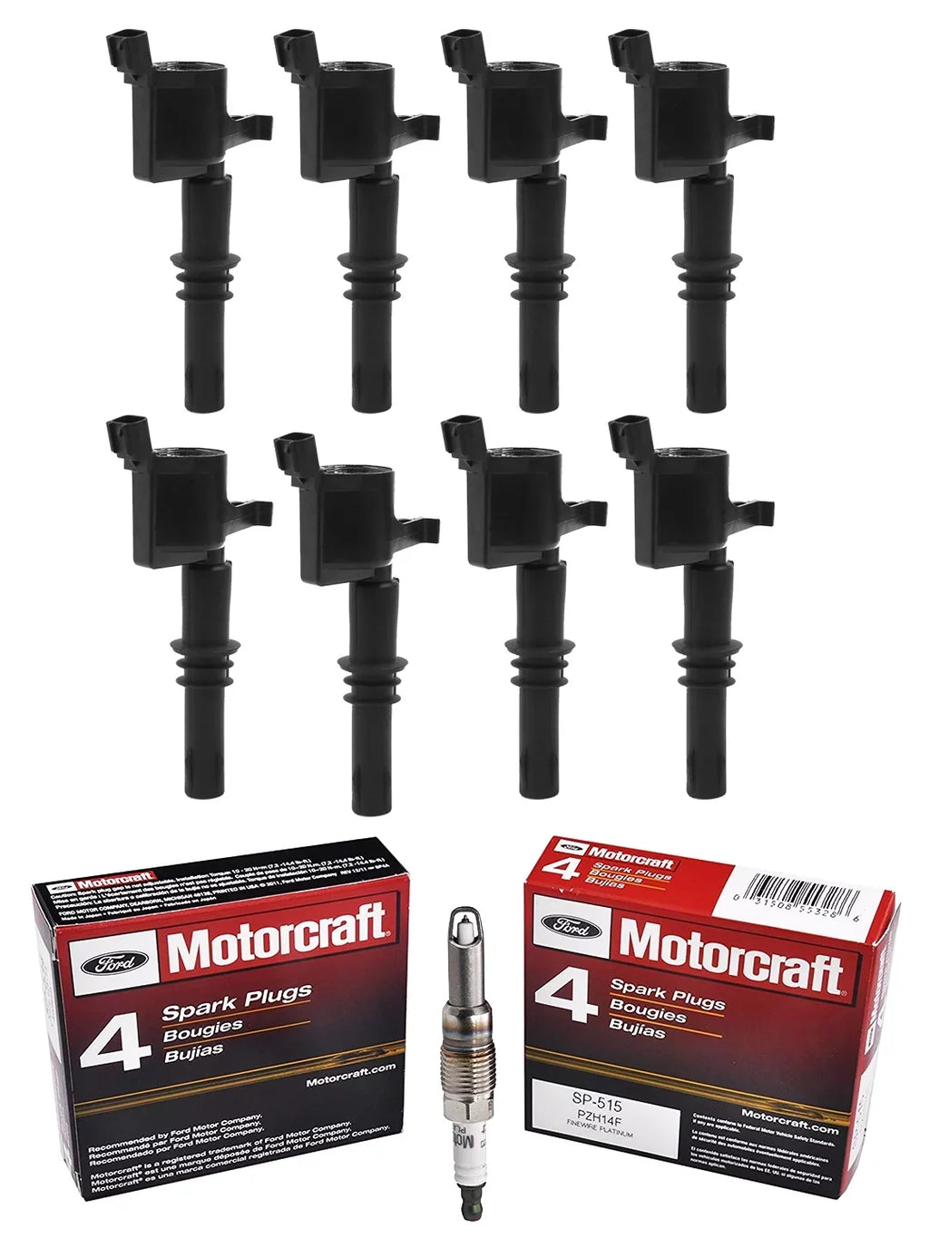 Set of 8 ISA Ignition Coils & 8 Motorcraft Brand Spark Plugs appropriate with 2004-2008  F150 Expedition F250 Super Duty F350 Super Duty 5.4L V8 Replacement for FD508 SP515