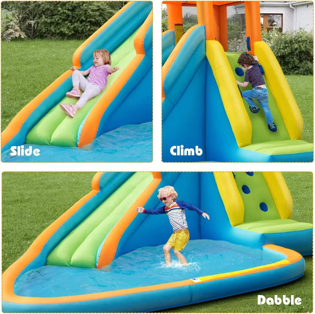Inflatable liquid Slide, Hippo Themed moisture Slides for Kids Backyard w/Long Slide, 740w Blower, Splashing Pool, moisture Cannon, Indoor Outdoor Blow up Giant liquid Park for Big Kids and Adults