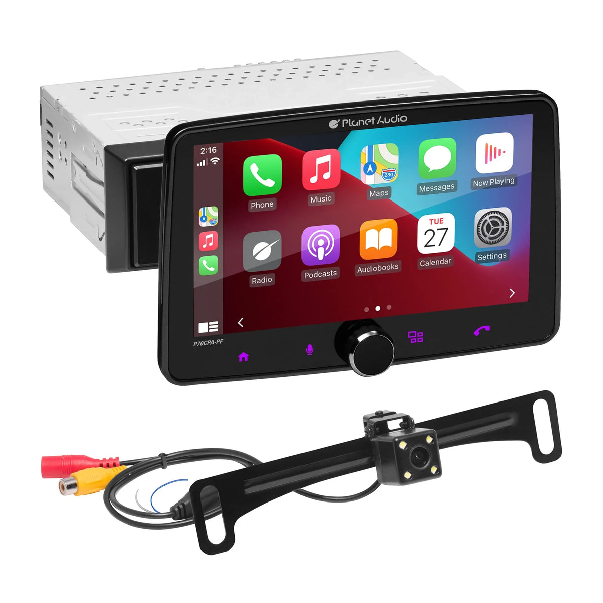 Planet Audio P70CPA-PCF Car Stereo -  CarPlay, Android Auto, Single Din, 7 Inch Touchscreen, Bluetooth, No CD DVD Player, AM/FM Radio Receiver, Backup Camera