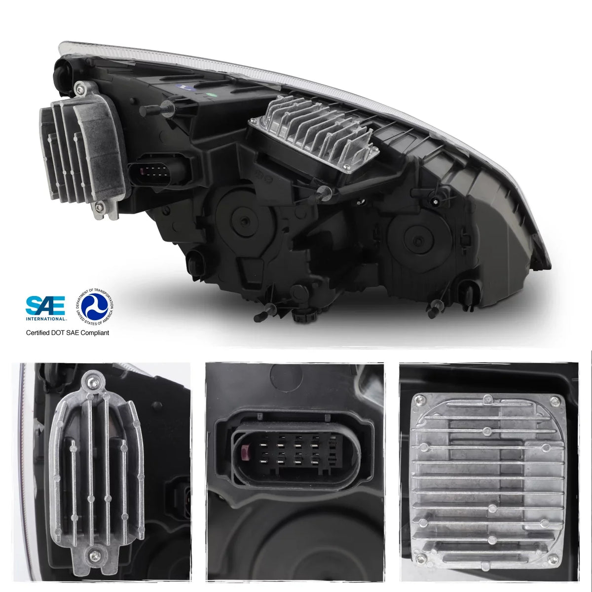 AKKON - Fits 2018-2023 Freightliner Cascadia 113 116 125 126 OE Full-LED Black Housing Headlights - Driver Side Replacement