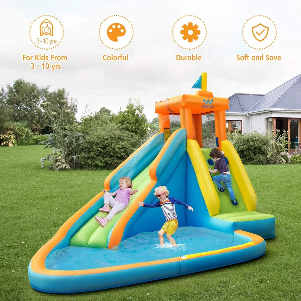 Inflatable liquid Slide, Hippo Themed moisture Slides for Kids Backyard w/Long Slide, 740w Blower, Splashing Pool, moisture Cannon, Indoor Outdoor Blow up Giant liquid Park for Big Kids and Adults