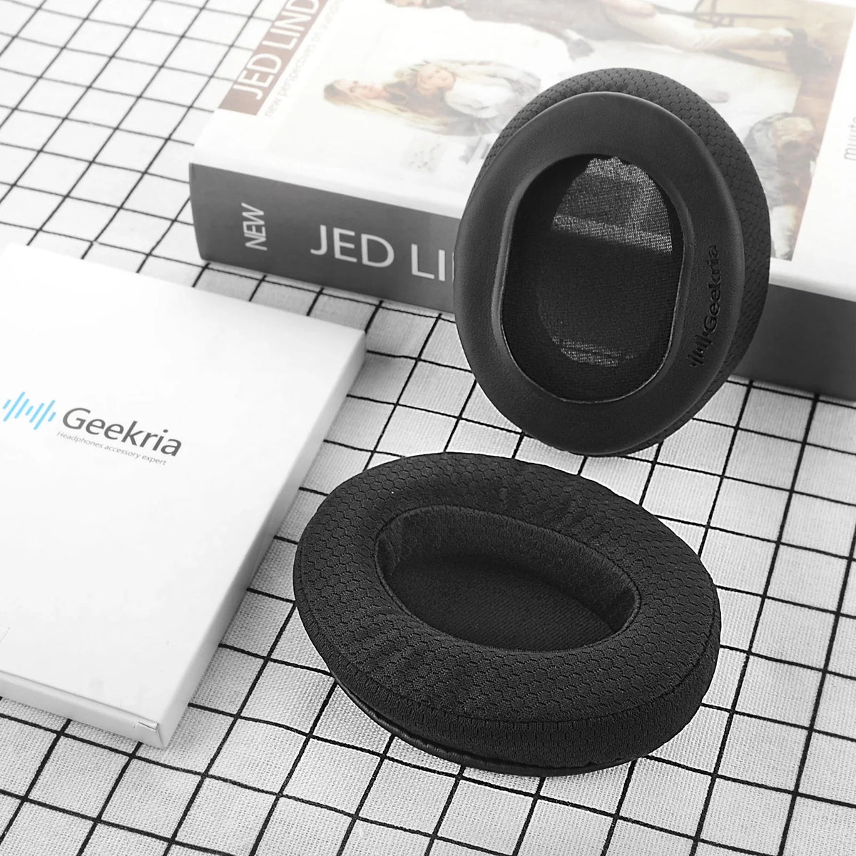 Geekria Comfort Extra Thick Mesh Fabric Replacement Ear Pads for Corsair HS35, HS40, HS45 Headphones Ear Cushions, Headset Earpads, Ear Cups Repair Parts (Black)