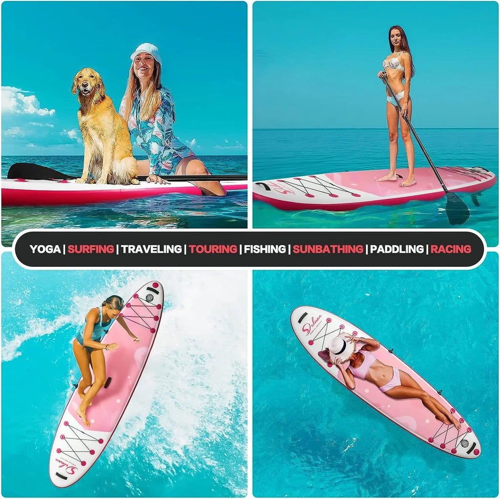 Premium Pink Inflatable Stand Up Paddle Board - 25.57 - Unleash fun on the aqua with this ultimate paddle board!
