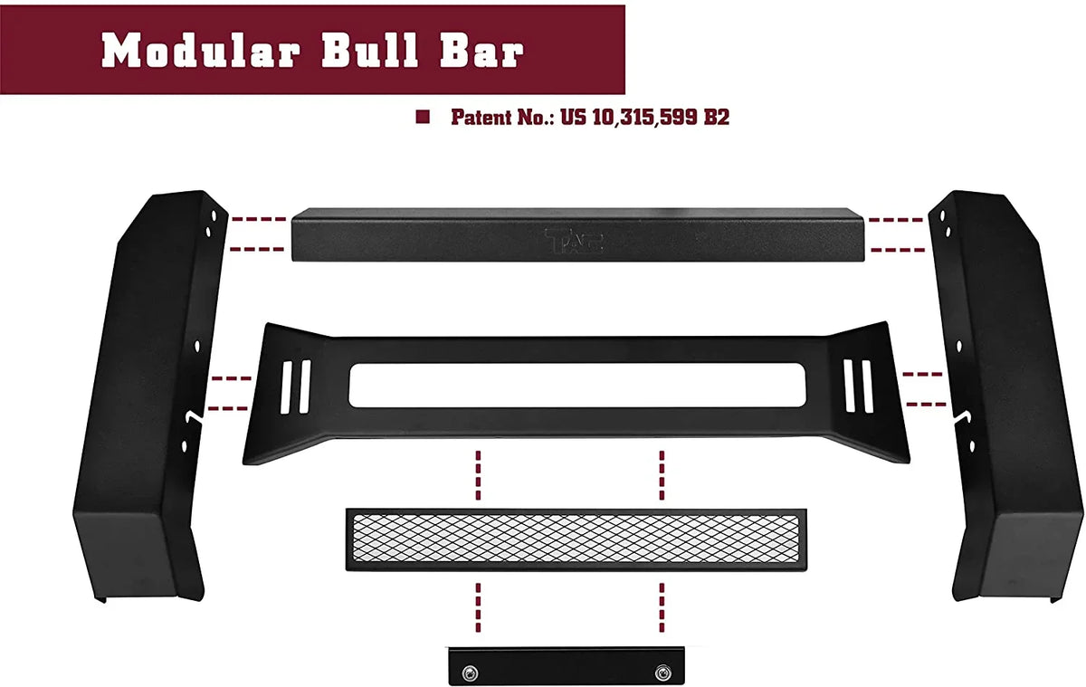 TAC Modular Bull Bar matching with 2005-2023  Tacoma Pickup Truck Fine Textured Black (Predator Mesh Version)