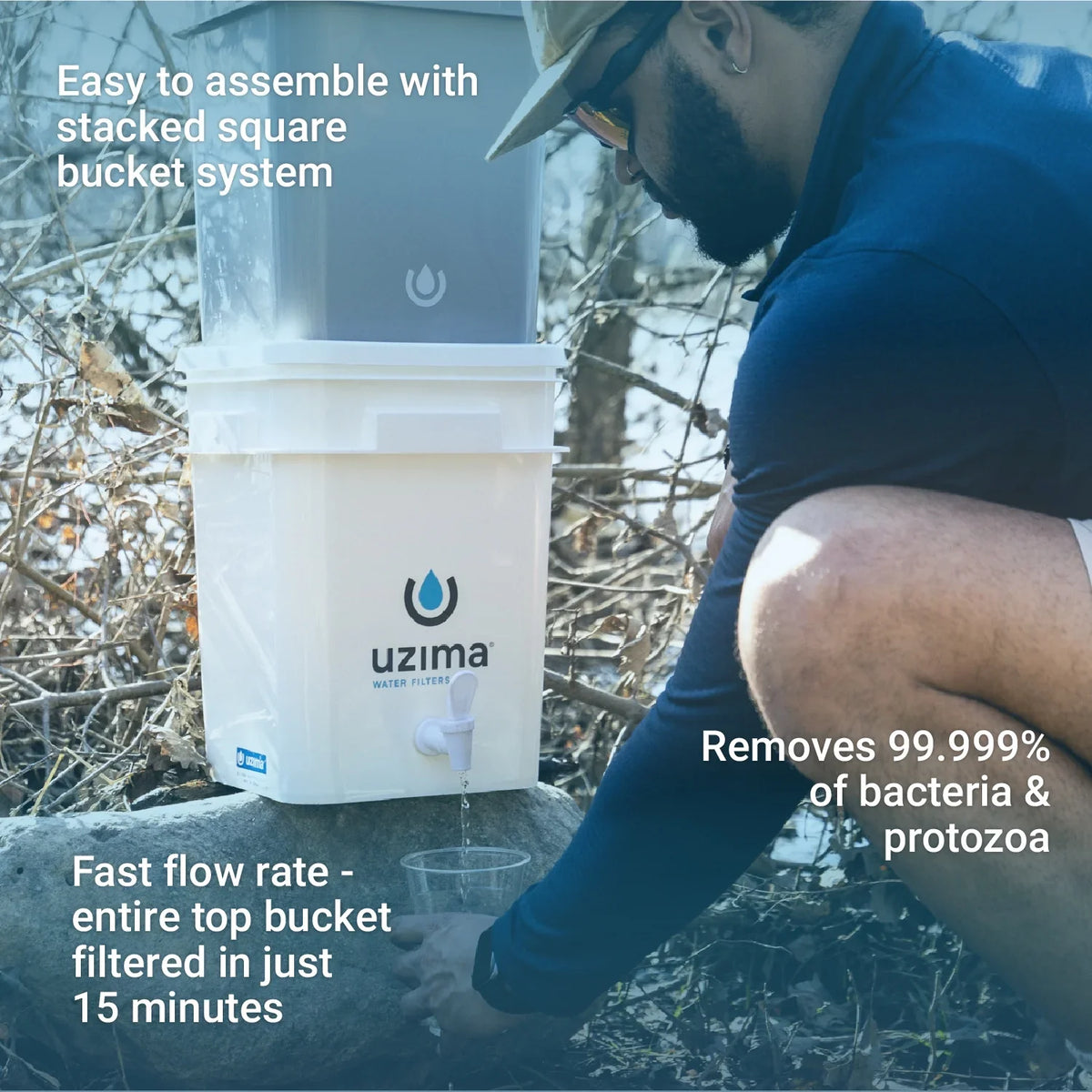 Uzima UZ-2 camping liquid filter and drinking aqua filter system,  portable travel moisture filter alternative to aqua purification systems, moisture filter for camping, backpacking, and hiking