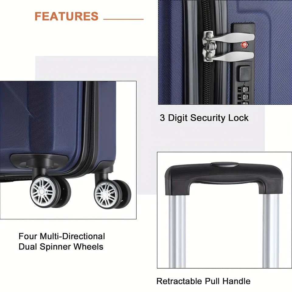 20 Inch Hardside Carry-On Luggage For Travel Business, 20-Inch Suitcase With Four Spinner Wheels And Scratch-immune Surface, Lock - Blue