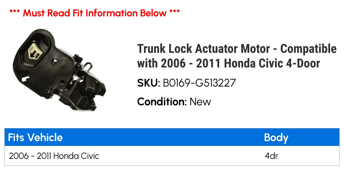 Trunk Lock Actuator Motor - appropriate with 2006 - 2011 Honda Civic 4-Door 2007 2008 2009 2010
