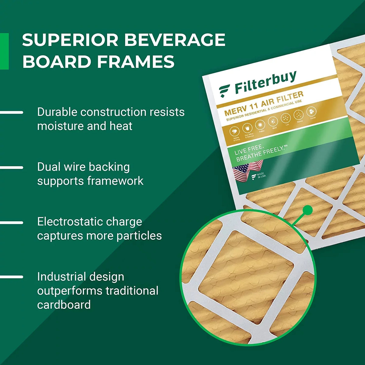 Filterbuy 20x20x5 MERV 11 Pleated HVAC AC Furnace Air Filters for Honeywell FC100A1011 and Lennox X0585 (3-Pack)