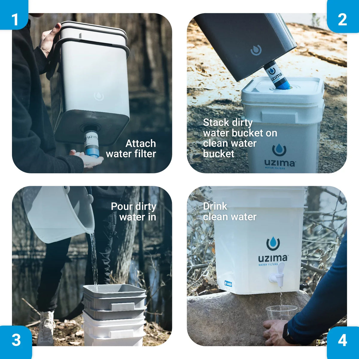 Uzima UZ-2 camping liquid filter and drinking aqua filter system,  portable travel moisture filter alternative to aqua purification systems, moisture filter for camping, backpacking, and hiking