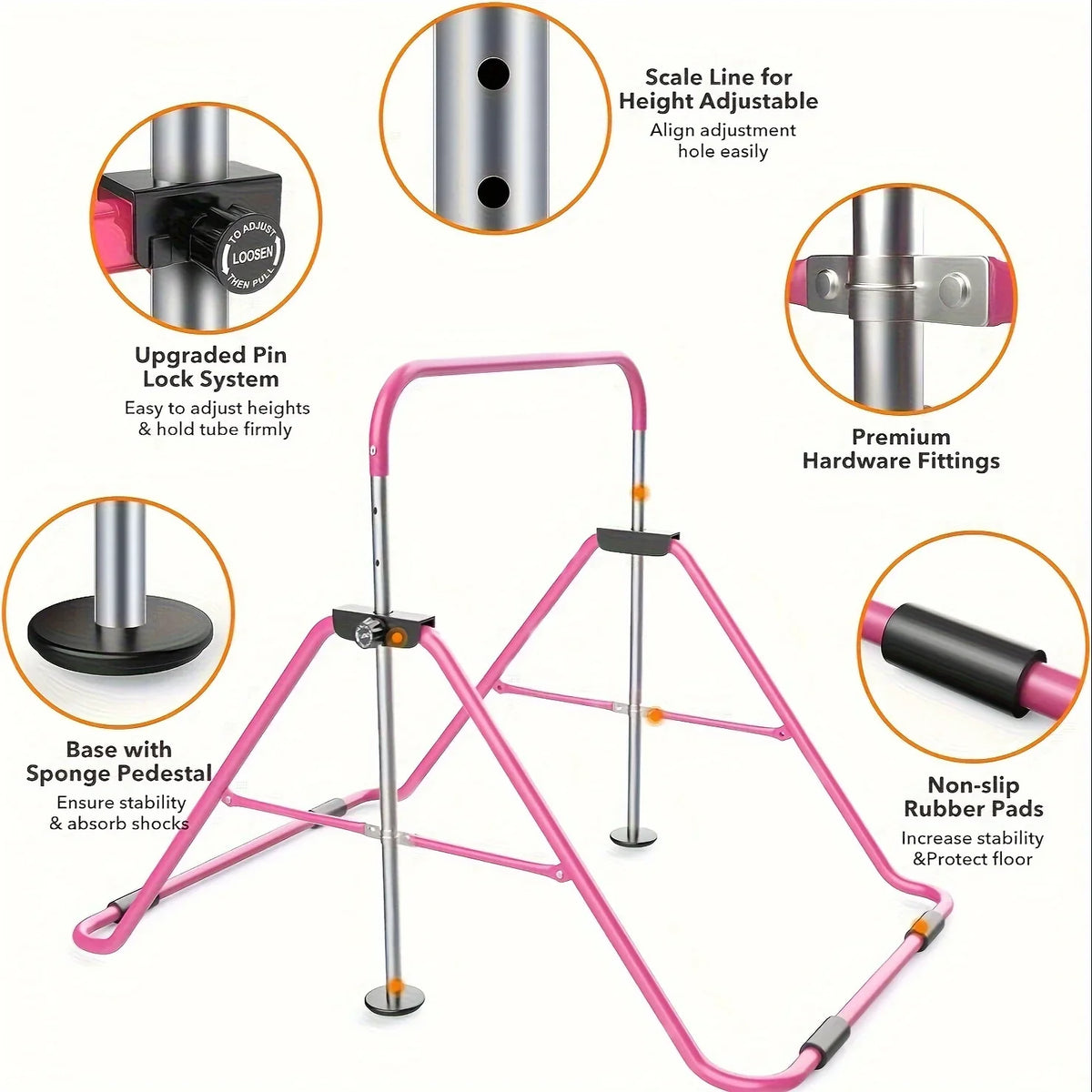 DFSDFGF32 Home Gymnastics Bar, Adjustable Height Horizontal Training Bar For Children, Foldable Junior Kip Bar With Non-slip Base, Up To 140lbs Capacity, For Ages 3-10