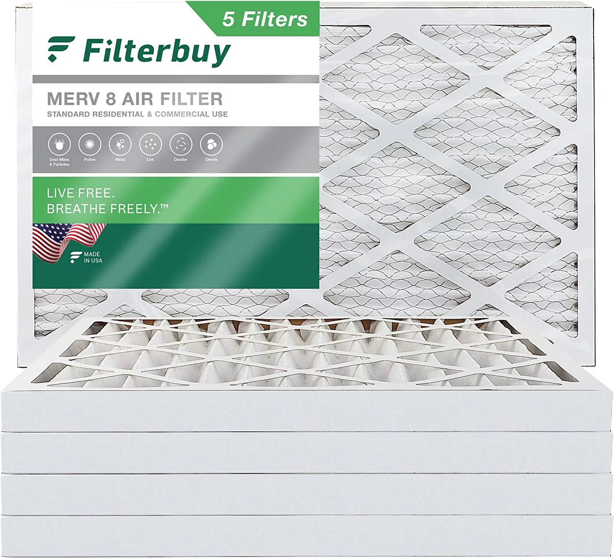 Filterbuy 12x36x2 MERV 8 Pleated HVAC AC Furnace Air Filters (5-Pack)