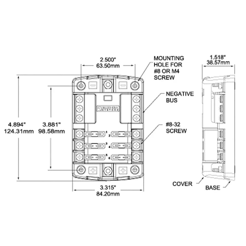 Blue Sea Systems 5025 ST Blade Fuse Block - 6 Circuits with Negative Bus and protector