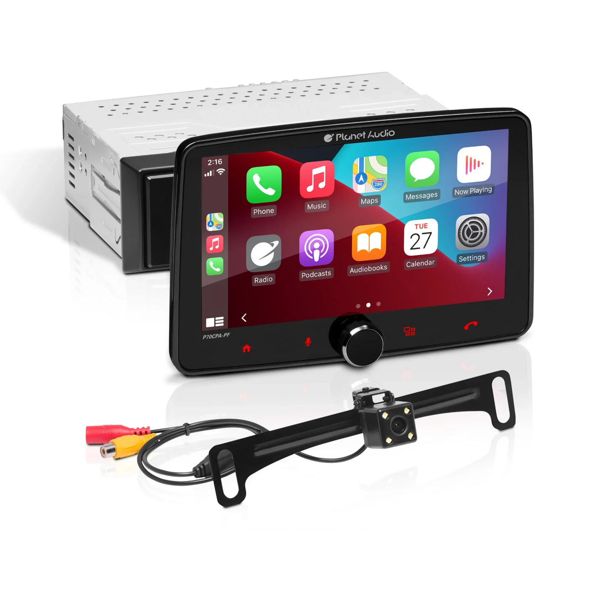 Planet Audio P70CPA-PCF Car Stereo -  CarPlay, Android Auto, Single Din, 7 Inch Touchscreen, Bluetooth, No CD DVD Player, AM/FM Radio Receiver, Backup Camera