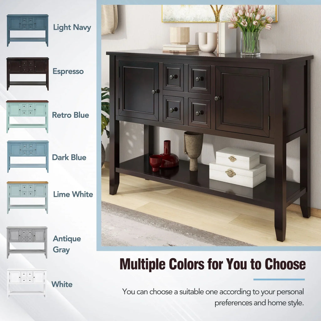 TREXM Cambridge Series Ample Storage Vintage Console Table with Four Small Drawers and Bottom Shelf for Living Rooms  Entrances and Kitchens (White  OLD SKU  WF190263AAA)