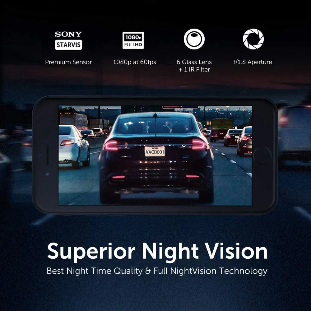Dash Cam | VAVA 1920X1080P@60Fps | Wi-Fi Car Dash Camera |  Night Vision Sensor | Dashboard Camera Recorder with GPS | Parking Mode | G-Sensor | Support 128GB Max