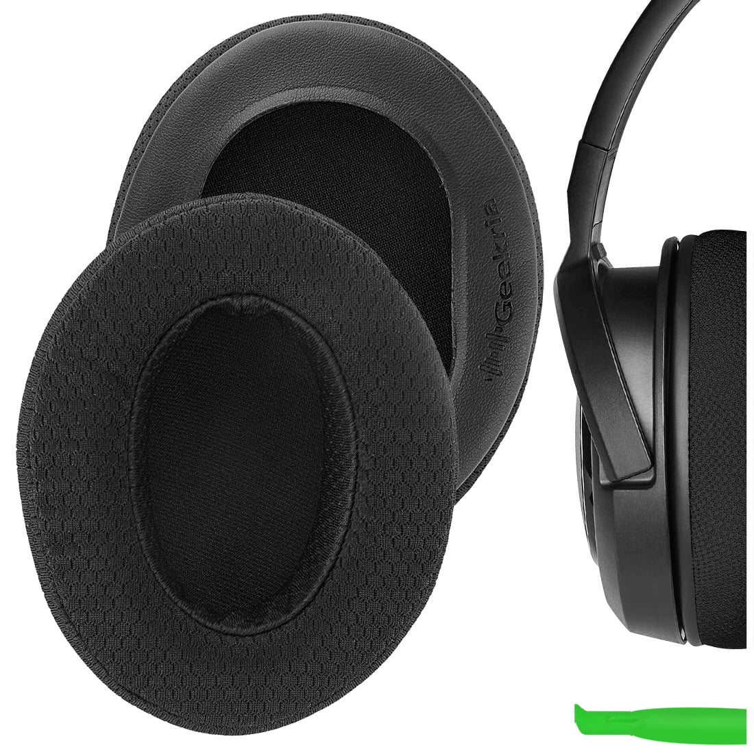 Geekria Comfort Extra Thick Mesh Fabric Replacement Ear Pads for Corsair HS35, HS40, HS45 Headphones Ear Cushions, Headset Earpads, Ear Cups Repair Parts (Black)