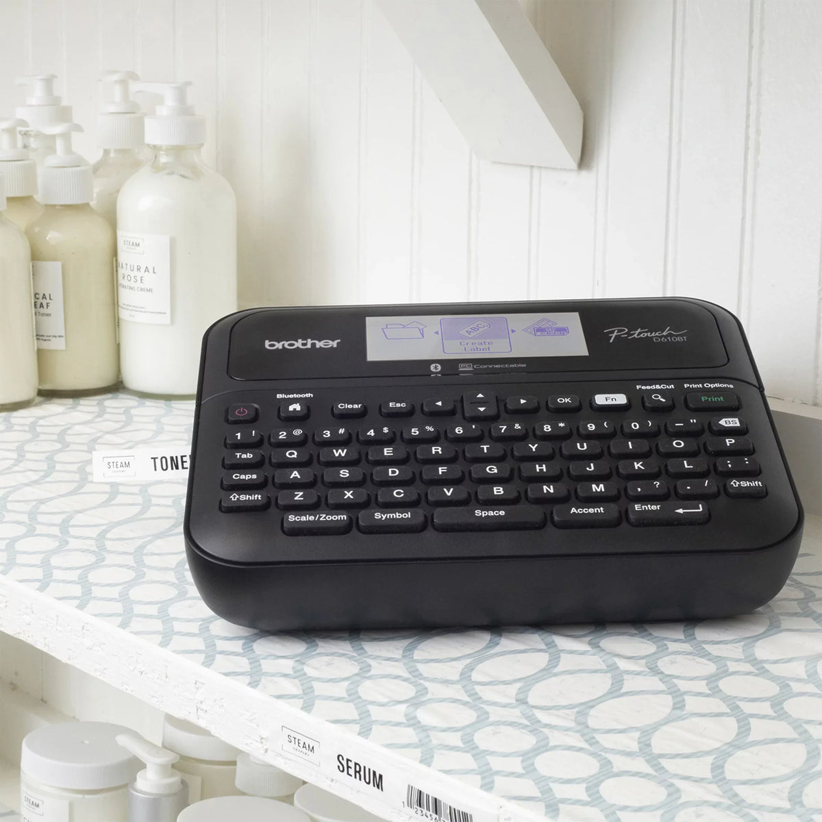 Brother P-touch Business Professional Connected Label Maker PT-D610BTVP with Bluetooth® Connectivity, includes carry case and 4m Black Print on Clear Sample Label Tape ~1/2” (12mm).