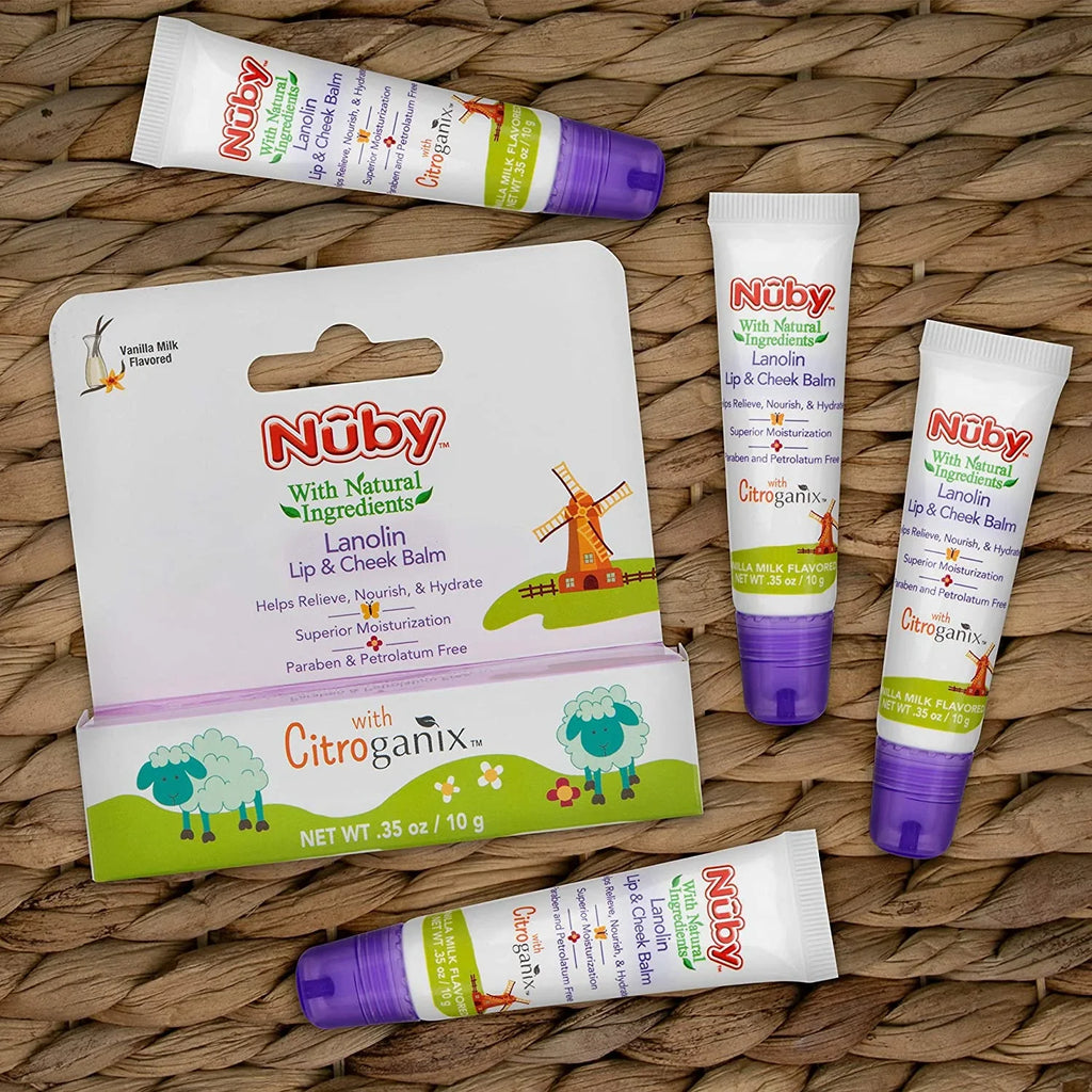 Talbot's Lanolin Lip & Cheek Balm for Baby, Naturally Inspired with Citroganix, Nuby, Vanilla Milk Flavor, 4 Pack. Dr