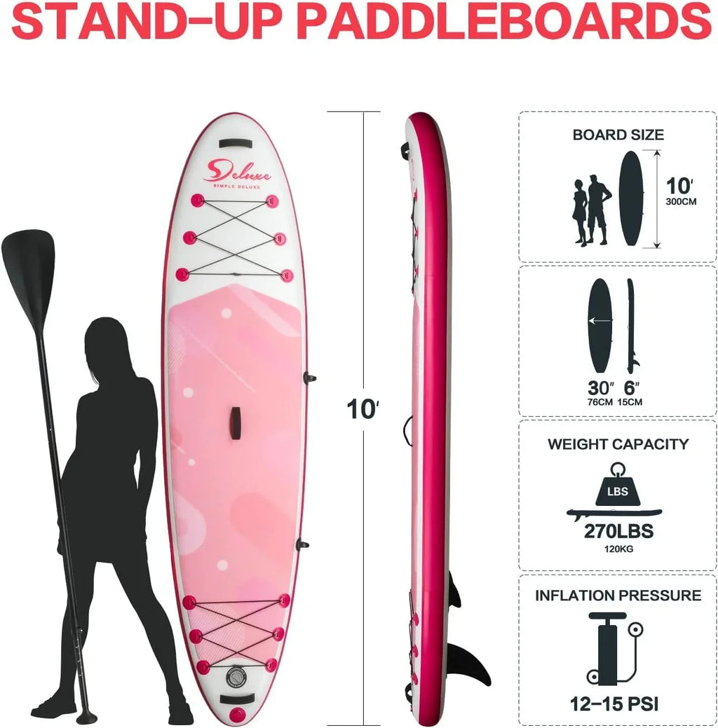 Premium Pink Inflatable Stand Up Paddle Board - 25.57 - Unleash fun on the aqua with this ultimate paddle board!