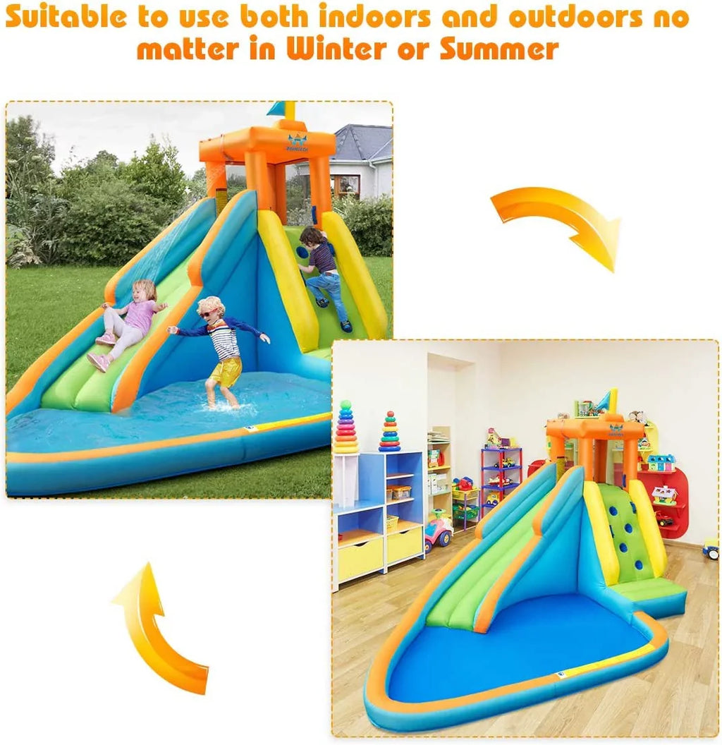 Inflatable liquid Slide, Hippo Themed moisture Slides for Kids Backyard w/Long Slide, 740w Blower, Splashing Pool, moisture Cannon, Indoor Outdoor Blow up Giant liquid Park for Big Kids and Adults
