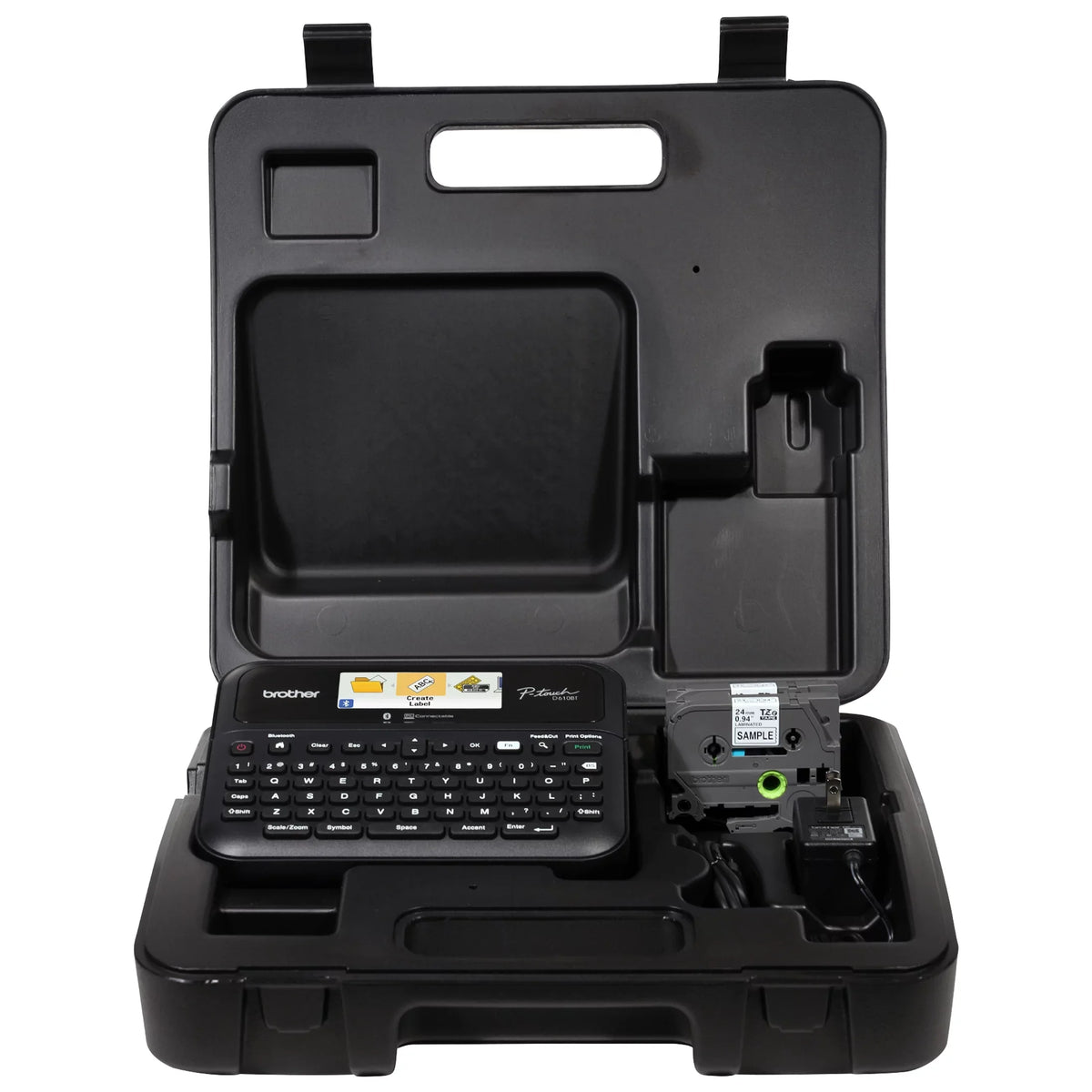 Brother P-touch Business Professional Connected Label Maker PT-D610BTVP with Bluetooth® Connectivity, includes carry case and 4m Black Print on Clear Sample Label Tape ~1/2” (12mm).