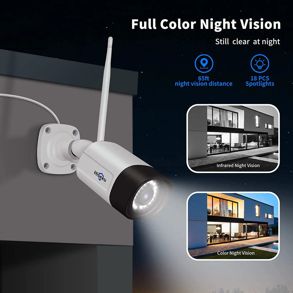 Hiseeu 5MP Wireless Security Camera System 1TB Hard Drive,4Pcs WiFi Security Camera Expandable 10CH NVR, Spotlight, IP66 Waterproof, Motion Alert, Plug&Play, 24/7 Time Record, Work with Alexa