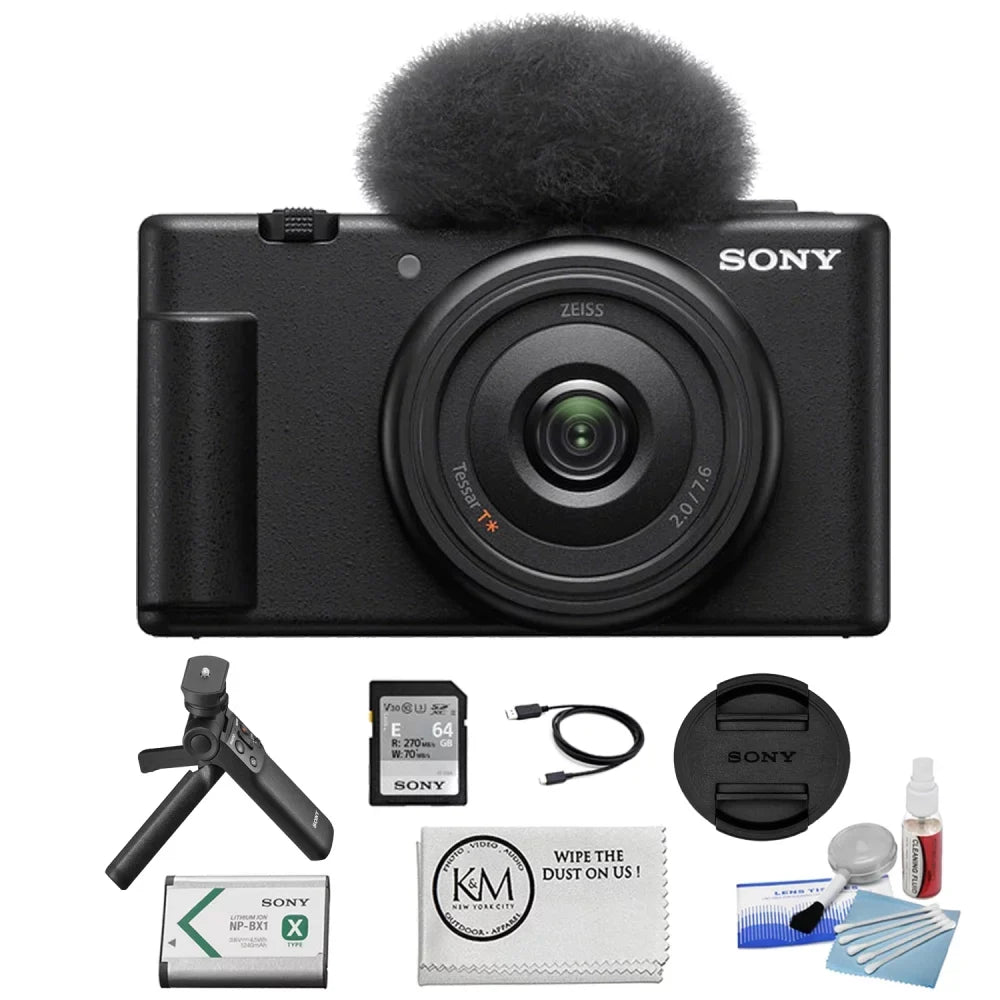 ZV-1F Vlogging Camera | Black Bundle with  Vlogger Accessory Kit + K&M Camera Cleaning Cloth + Precision Design Camera Cleaning Kit  (4 Items)
