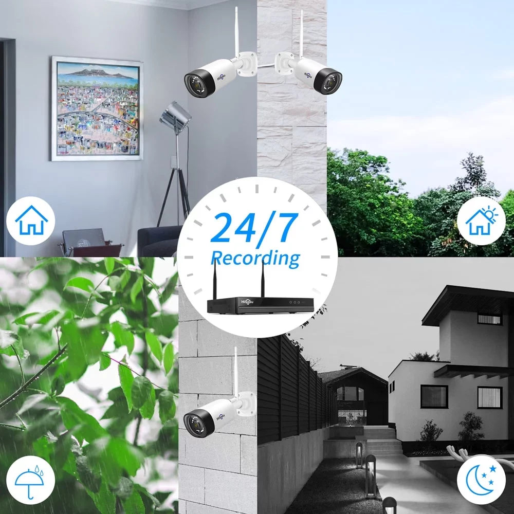 Hiseeu 5MP Wireless Security Camera System 1TB Hard Drive,4Pcs WiFi Security Camera Expandable 10CH NVR, Spotlight, IP66 Waterproof, Motion Alert, Plug&Play, 24/7 Time Record, Work with Alexa