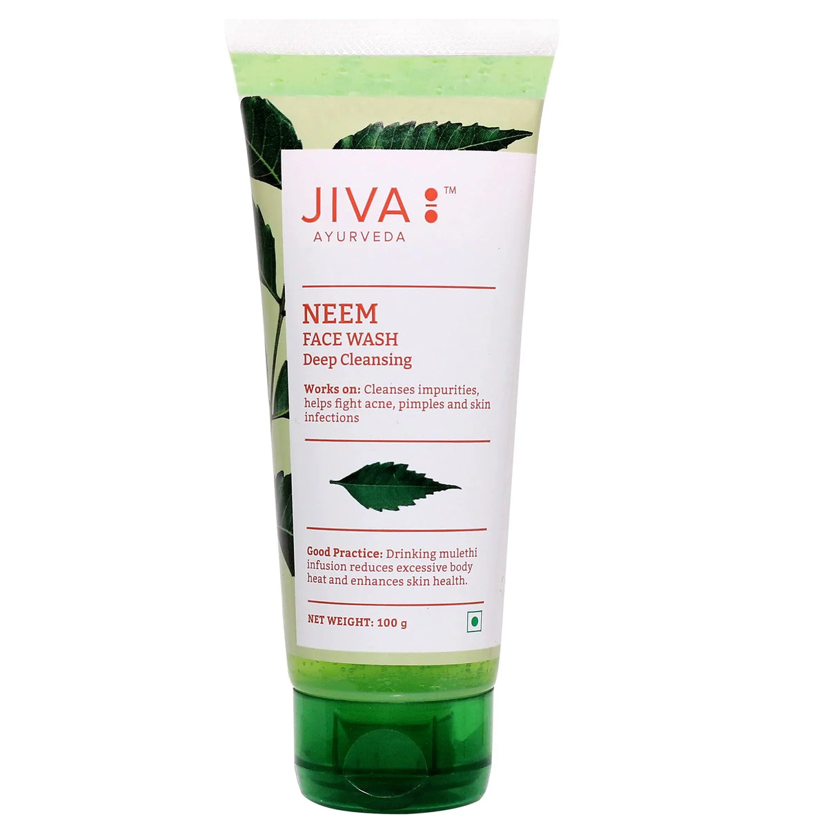 Jiva Neem Face Wash | 100% Pure & Natural | Paraben Free | Helps to Prevent Acne, Pimples & Excessive Oil - 100g (Pack Of 2)