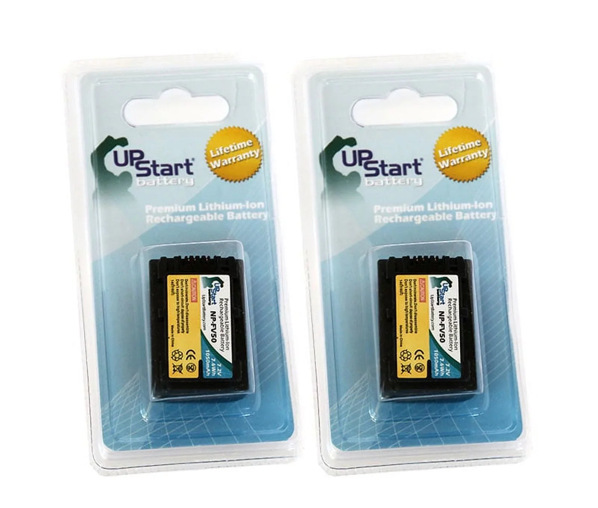 2x Pack - UpStart Battery  DCR-SX63 Battery - High Capacity Replacement  NP-FV50 Digital Camera Battery (1050mAh, 7.2V, Lithium-Ion)