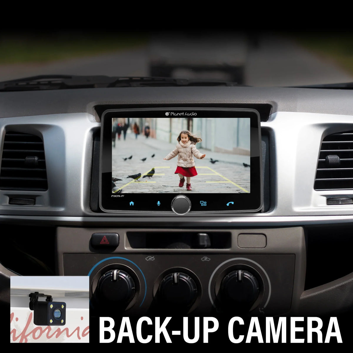 Planet Audio P70CPA-PCF Car Stereo -  CarPlay, Android Auto, Single Din, 7 Inch Touchscreen, Bluetooth, No CD DVD Player, AM/FM Radio Receiver, Backup Camera