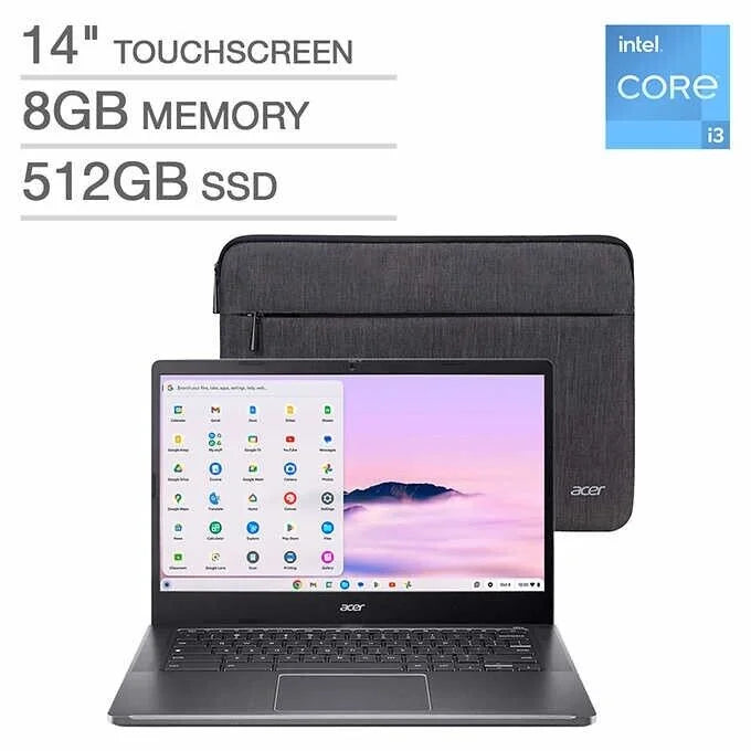 Chromebook Plus 14” Touchscreen Laptop – Core i3-N305 - Protective Sleeve Included 8GB 512GB SSD