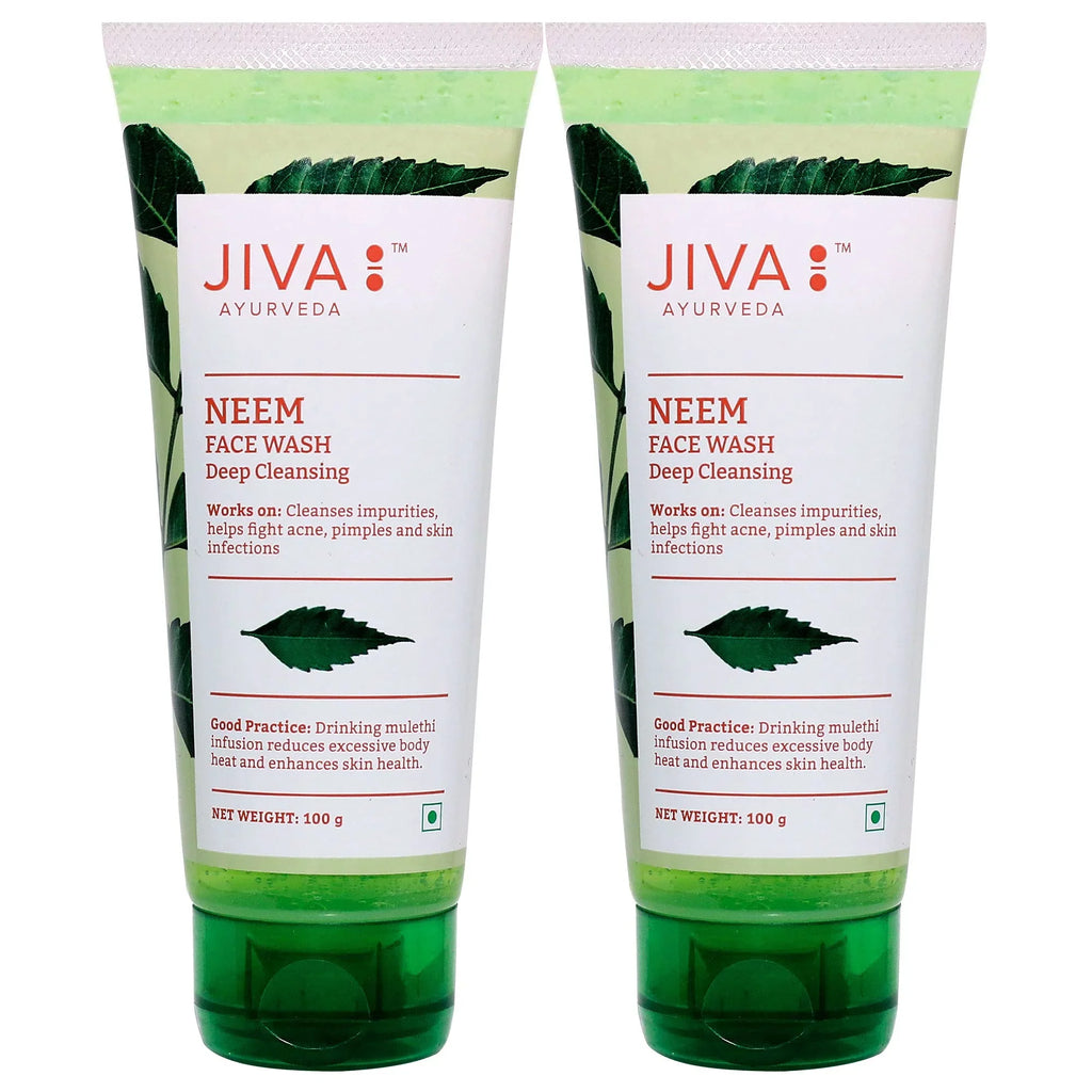 Jiva Neem Face Wash | 100% Pure & Natural | Paraben Free | Helps to Prevent Acne, Pimples & Excessive Oil - 100g (Pack Of 2)