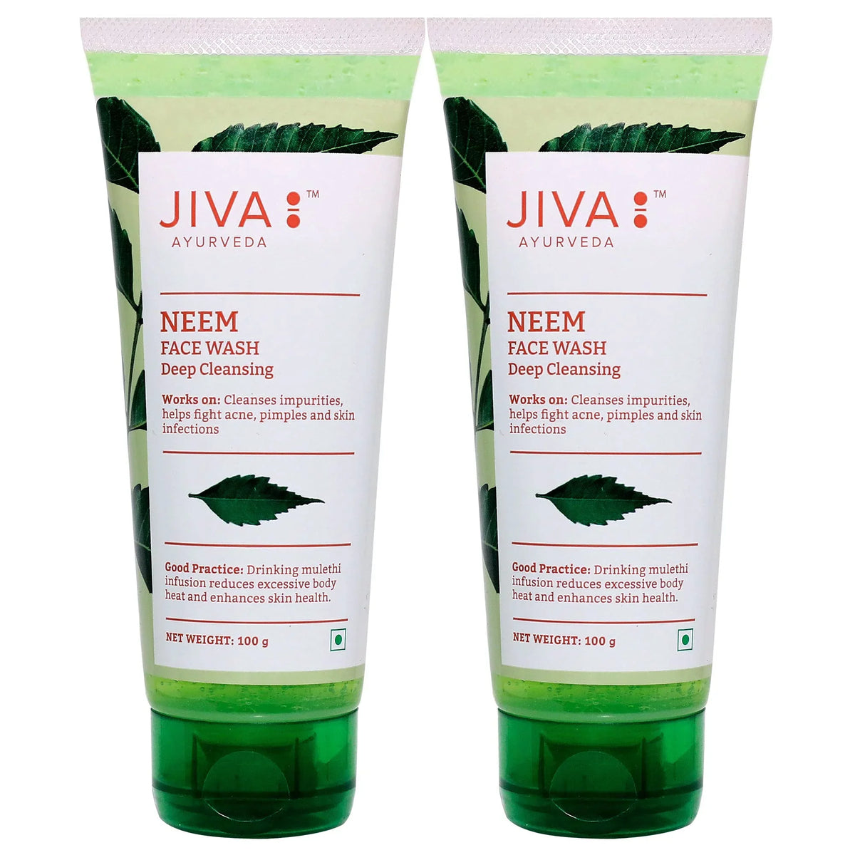 Jiva Neem Face Wash | 100% Pure & Natural | Paraben Free | Helps to Prevent Acne, Pimples & Excessive Oil - 100g (Pack Of 2)
