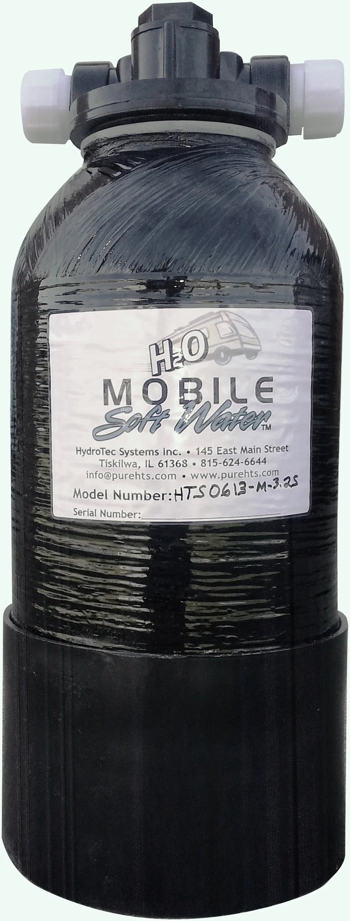 Mobile-soft-liquid 3,200 grain Portable Softener Shorty, Lead-Free NSF 61 Male GHC Tank Connections for RV and Other Tight Spaces, Day Trips and other places where soft liquid is desirable; C-style.