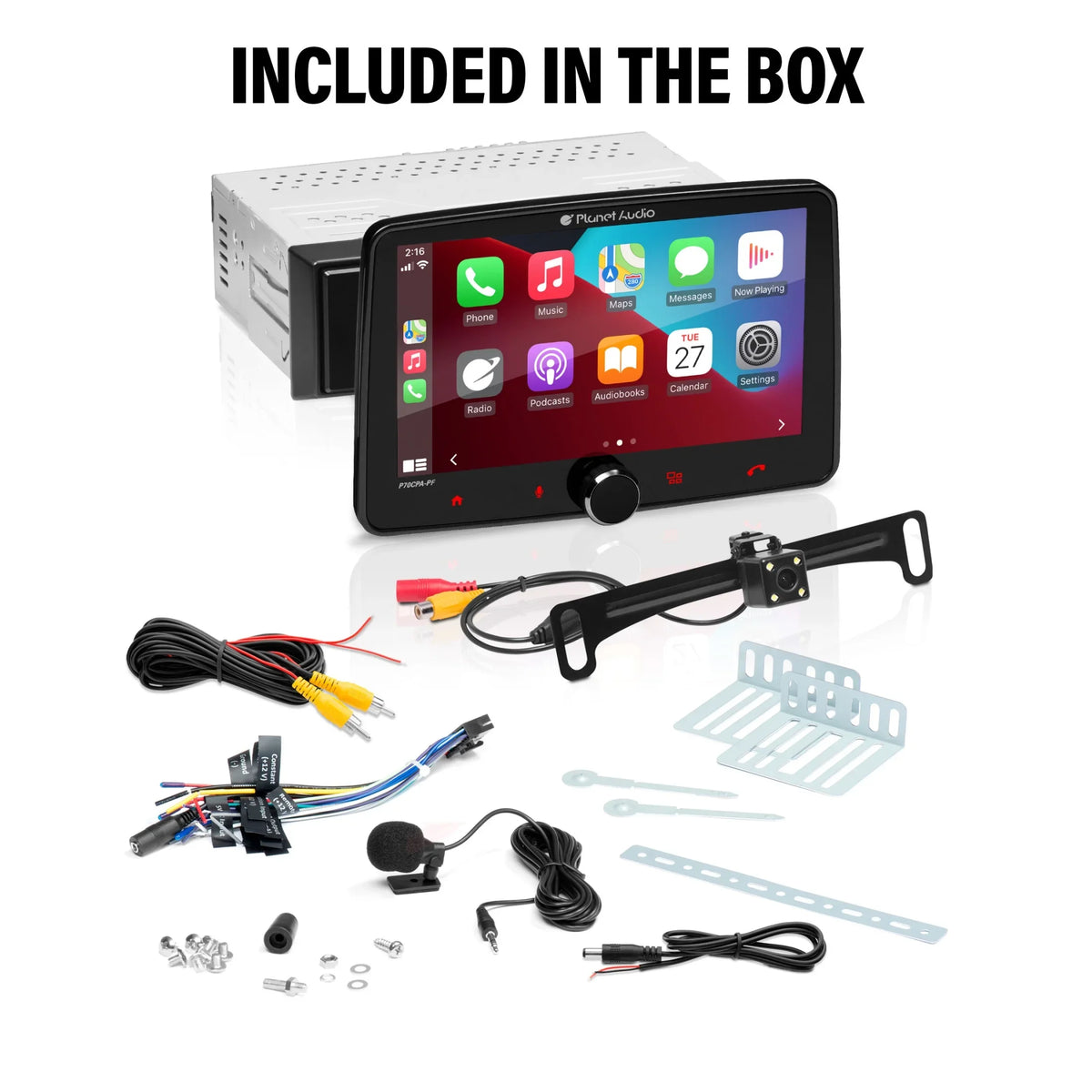 Planet Audio P70CPA-PCF Car Stereo -  CarPlay, Android Auto, Single Din, 7 Inch Touchscreen, Bluetooth, No CD DVD Player, AM/FM Radio Receiver, Backup Camera