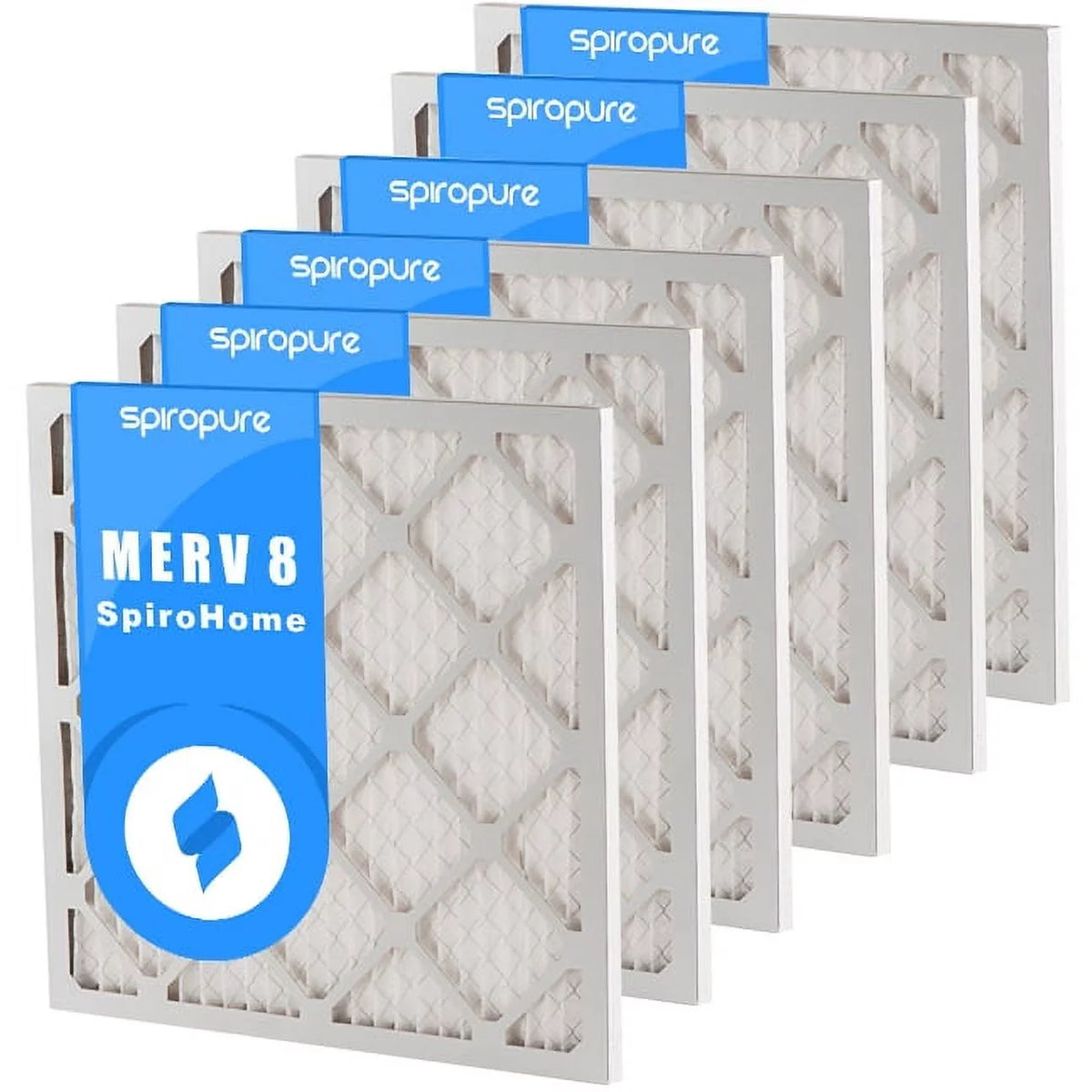SpiroPure 18X20X1 MERV 8 Pleated Air Filters - Made in USA (6 Pack)